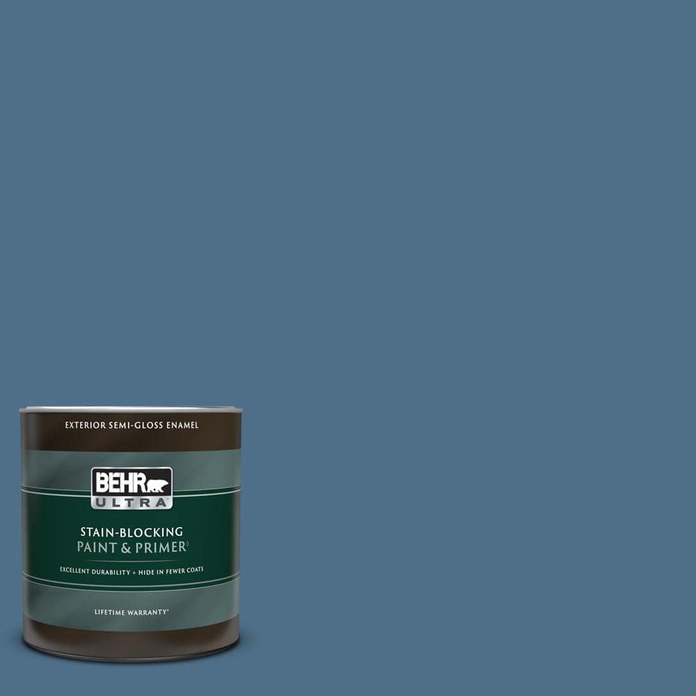 BEHR ULTRA 1 qt. #570D-6 Neptune Blue Semi-Gloss Enamel Exterior Paint ...