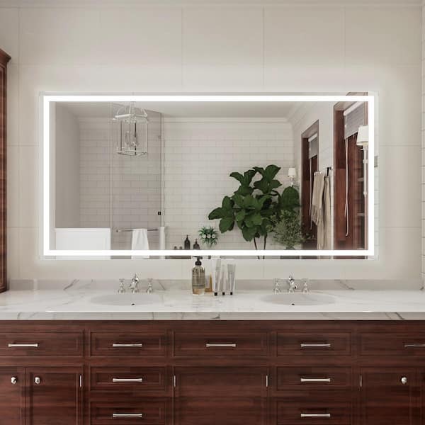 niveal Lumos 72 in. W x 36 in. H Rectangular Frameless LED Wall Bathroom Vanity Mirror in Silver