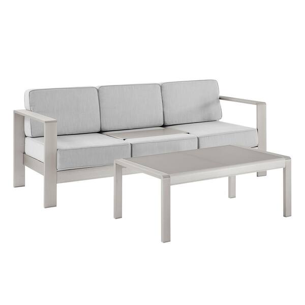 Kelten Anodized Grey 2-Piece Aluminum 3-Seater Patio Conversation Set with Gray Polyester Cushions