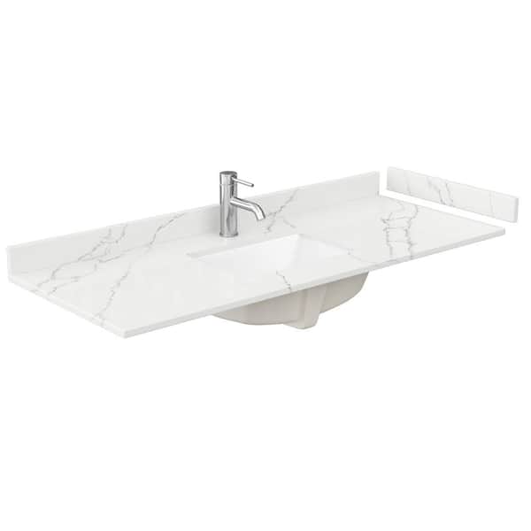 Wyndham Collection 54 in. W x 22 in. D Quartz White Rectangular Single Sink Bathroom Vanity Top in Giotto
