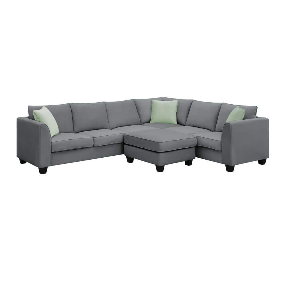 sumyeg 112 in. L-Shaped Polyester Sectional Sofa in. Gray