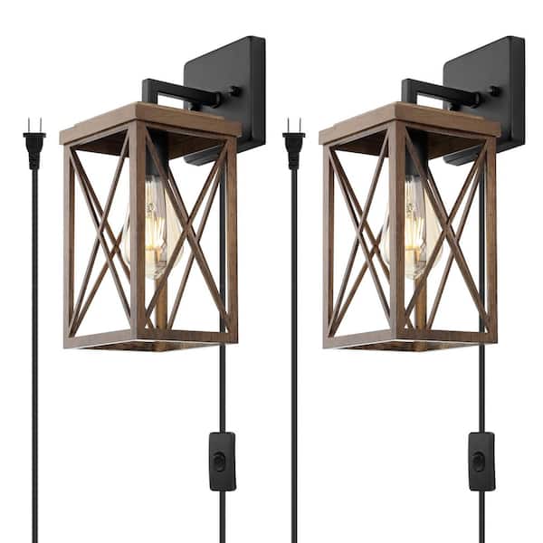 WINGBO 9 in. Brown Indoor Lantern Wall Sconces, (2-Pack)