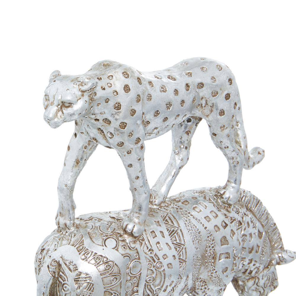 Elegant Nickel Finish Elephant Sculpture 10"x20" Art Deco Accent