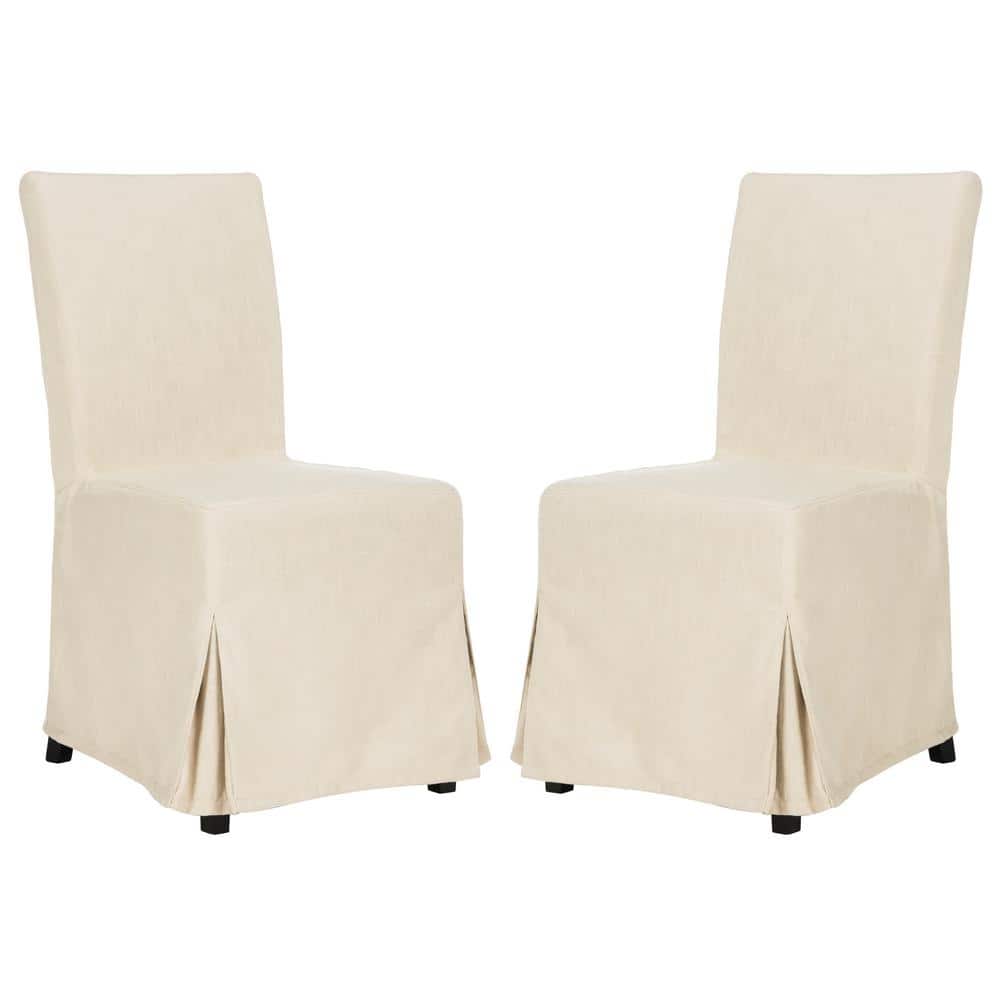Beige Linen Parsons Chairs with Slipcover Set of 2