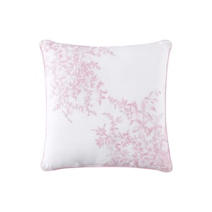 Bedford Embroidered Pink Cotton Square Throw Pillow