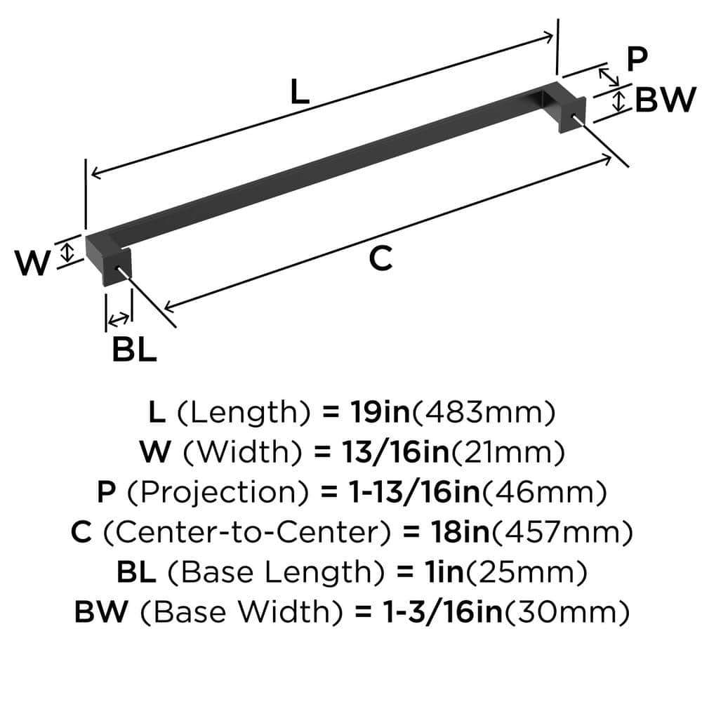 Matte Black 19'' Modern Appliance Pull with Mounting Hardware