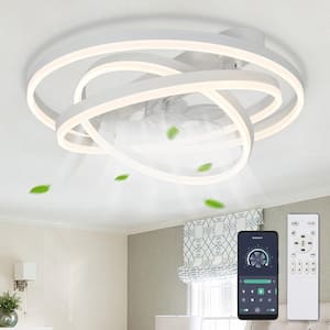 Becca 24 in. DIY Shade LED Indoor White Smart APP Control Modern Flush Mount Ceiling Fan with Light, Remote Included