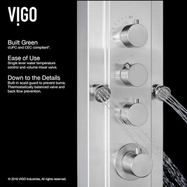 VIGO Mateo Stainless Steel 6-Spray Shower Panel System (Valve Included)