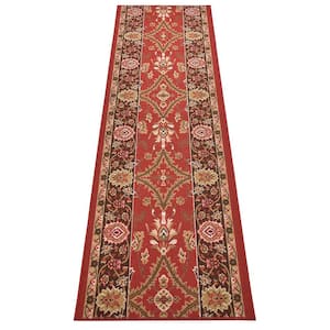 Mahal Design Cut to Size Red Color 26'' Width x Your Choice Length Custom Size Slip Resistant Rubber Runner Rug