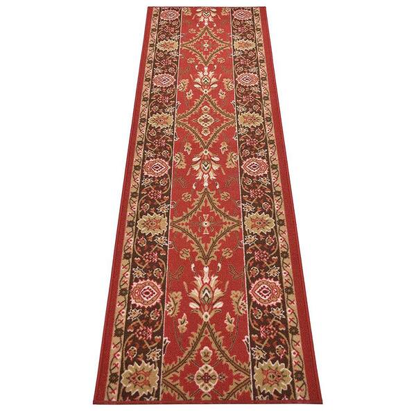 Unbranded Mahal Design Cut to Size Red Color 26" Width x Your Choice Length Custom Size Slip Resistant Rubber Runner Rug