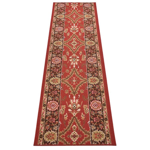 Unbranded Mahal Design Cut to Size Red Color 36" Width x Your Choice Length Custom Size Slip Resistant Rubber Runner Rug