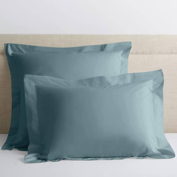 The Company Store Company Cotton Blue Smoke Solid 300-Thread Count Cotton Percale Euro Sham
