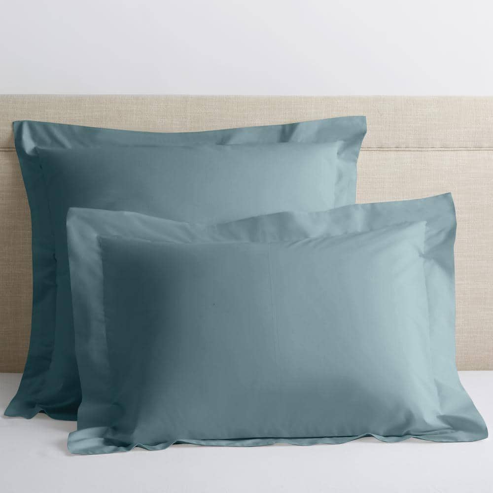Photos - Bed Linen Company Cotton Blue Smoke Solid 300-Thread Count Cotton Percale Euro Sham