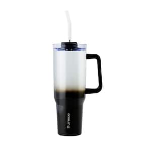 40 oz. Insulated Black/White Gradient Leak Proof Double Walled Stainless Steel Tumbler with Handle and Straw