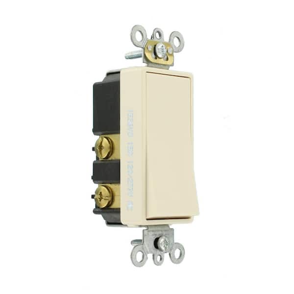 15 Amp Decora Plus Commercial Grade Single Pole Double-Throw Center-Off Maintained Contact Rocker Switch, Light Almond