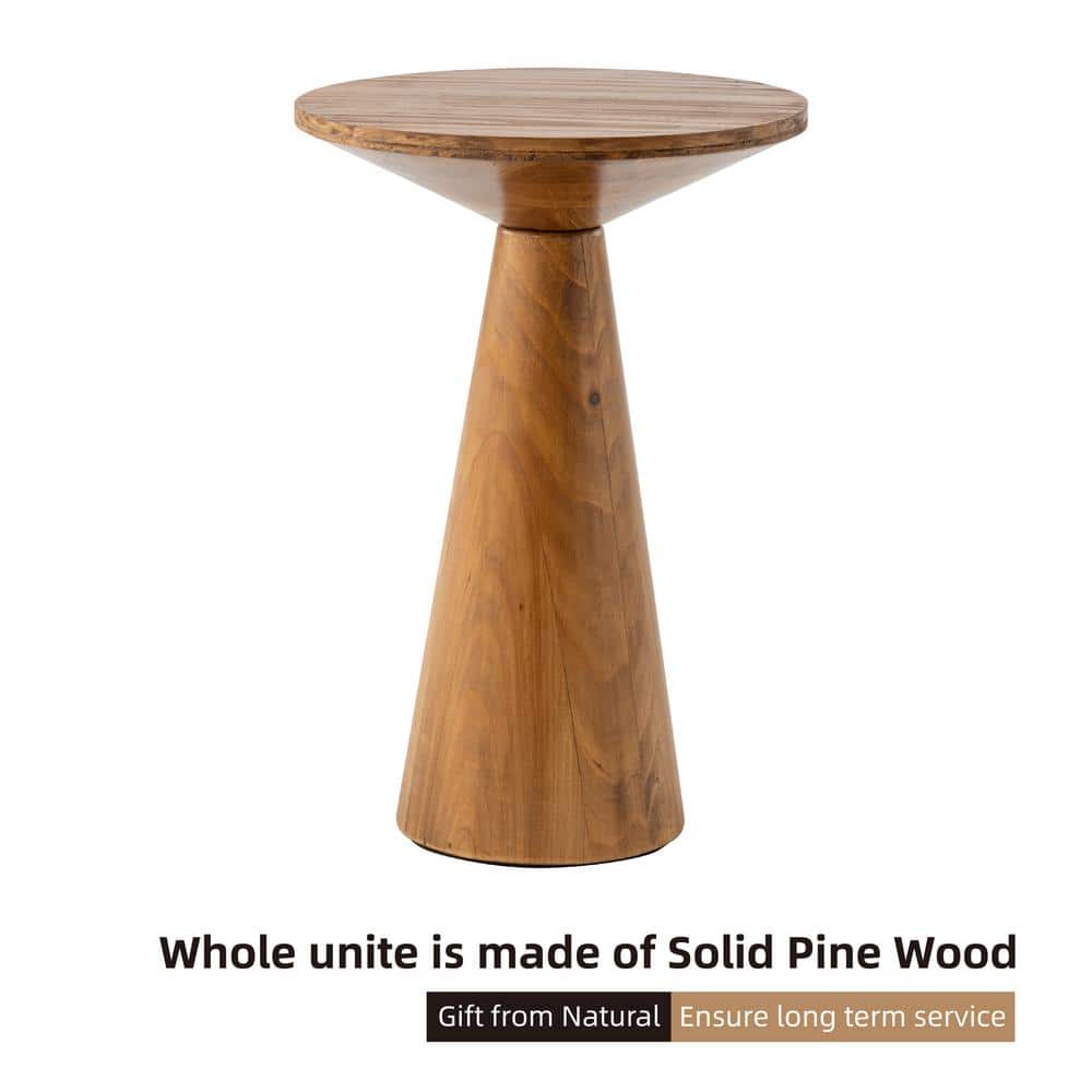 Walnut Pedestal End Table with Smooth Cone Base