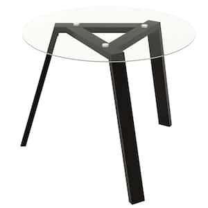 Modern Black Glass 35.5 in. 3 Legs Base Dining Table Seats 4