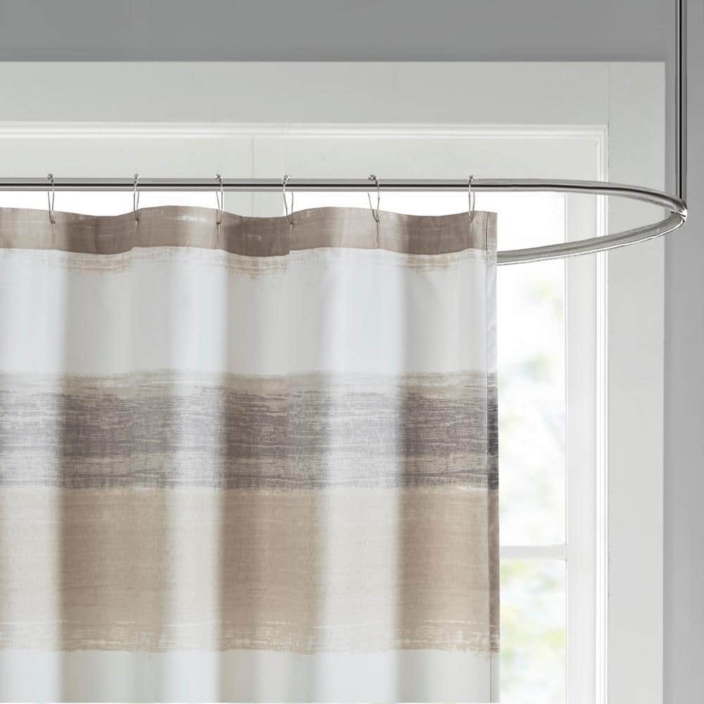 Taupe and Black Watercolor Stripe Shower Curtain with Liner