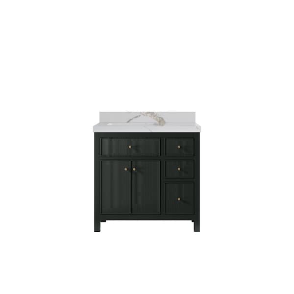 Willow Collections Sonoma 36 in. Left Sink Freestanding Dark Green Bath Vanity with Calacatta Gold Qt. Top Unassembled