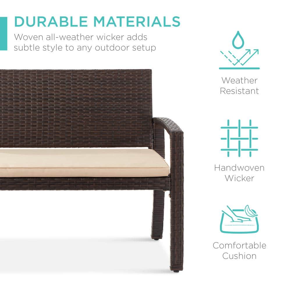 Curved Backrest Weather-Resistant Wicker 2-Person Patio Bench - Brown/Tan
