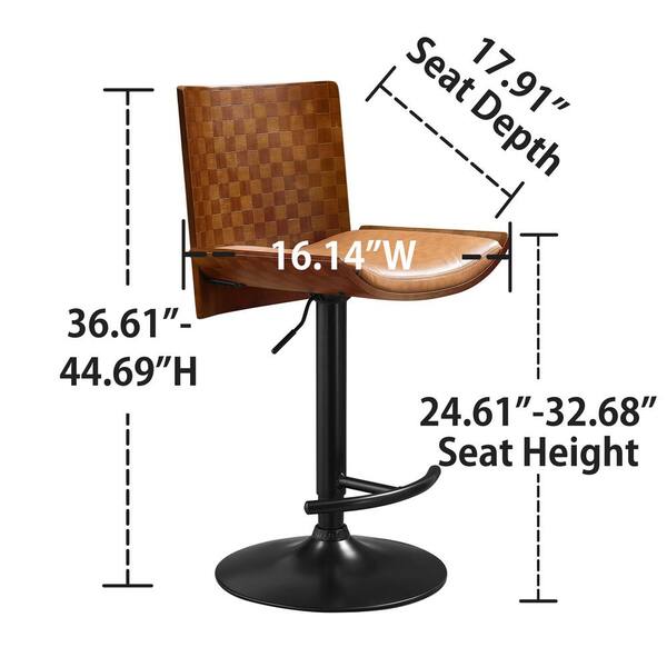 Art Leon Athean 36.61 in. H Brown Faux Leather Seat Bentwood Low Backrest  Metal Frame Swivel Adjustable Bar Stool BS018-BROWN - The Home Depot