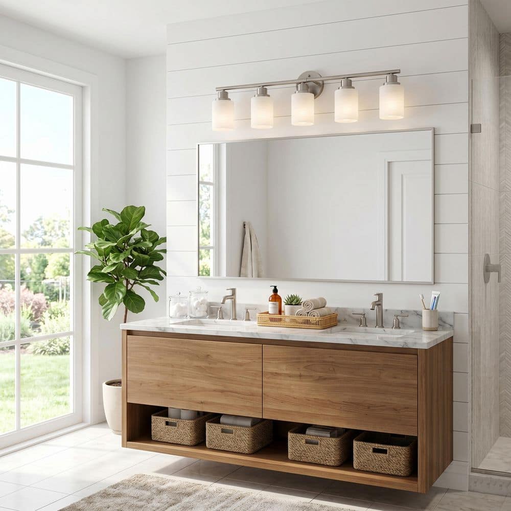 31 in. 5-Light Brushed Nickel Vanity Light, Bathroom Light Fixture with Frosted Glass Shades for Hallway Lighting price history on PriceWatchPro