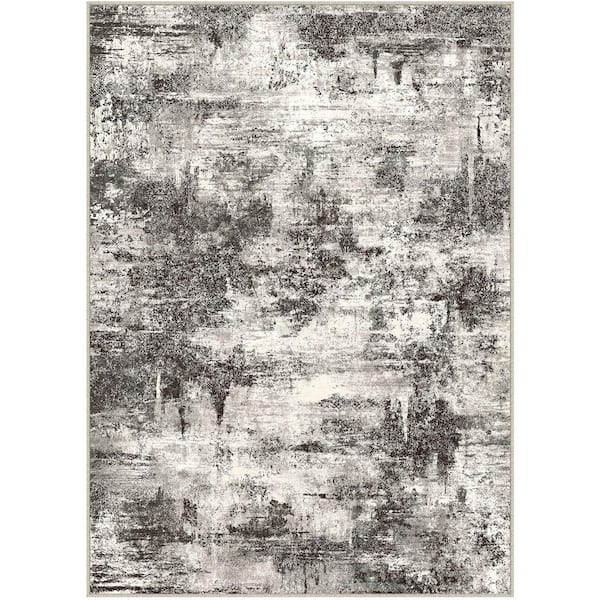 Black Forest Black 5 ft. x 7 ft. Washable Modern Abstract Area Rug