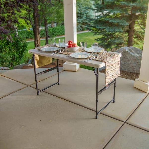 Lifetime 4 ft. One Hand Adjustable Height Fold in Half Resin Table Almond 80943 The Home Depot