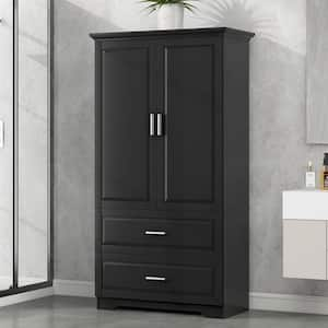 32 in. W x 15 in. D x 63.2 in. H Black MDF Freestanding Tall Linen Cabinet with Adjustable Shelves and Drawer in Black