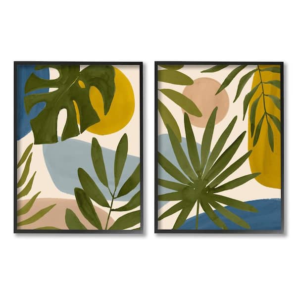 Tropical Bohemian Plant Leaves by Victoria Barnes 2 Piece Black Framed Giclee Art Print Nature 30 in. x 24 in.