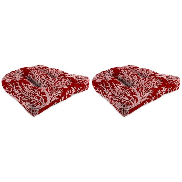 18 in. L x 18 in. W x 4 in. T Outdoor Square Wicker Seat Cushion in Seacoral Red (2-Pack)