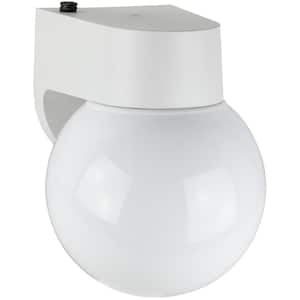 8 in. White Dusk to Dawn Outdoor Hardwired Wall Lantern Sconce with No Bulbs Included