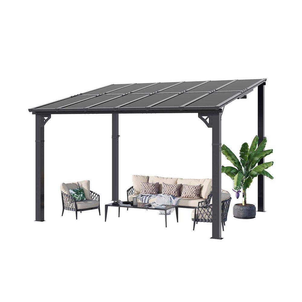 10 ft. x 8 ft. Wall-Mounted Sloped Roof Hardtop Gazebo with Polycarbonate Panels with Netting and Curtain price history on PriceWatchPro