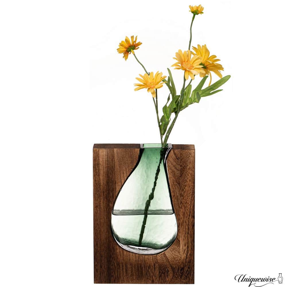 10 in. Wood and Glass Inlay Vase. Merging the Natural Warmth and Texture of