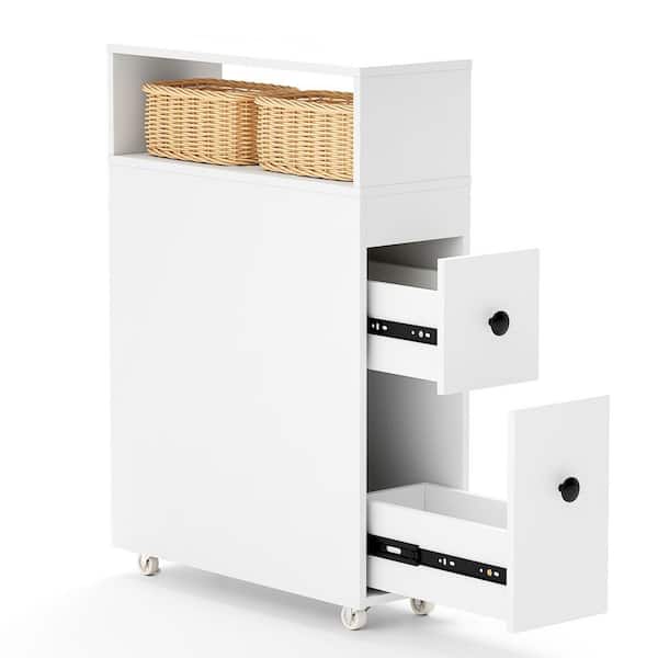 20 in. W x 8 in. D x 29 in. H White MDF Engineered Wood Freestanding Linen Cabinet with Deep Slide Out Drawers