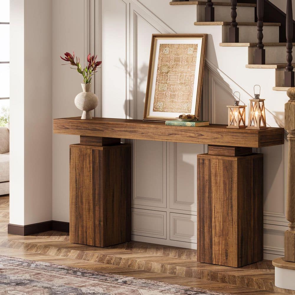 Turrella 63 in. Brown Rectangle Elegant Modern Sofa Table, Minimalist Wood Grain Console Table for Hallway price history on PriceWatchPro