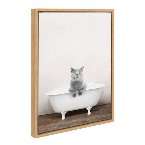Kate and Laurel Sylvie Cat in Rustic Bath by Amy Peterson Art Studio Framed Art Print 18 in. x 24 in.