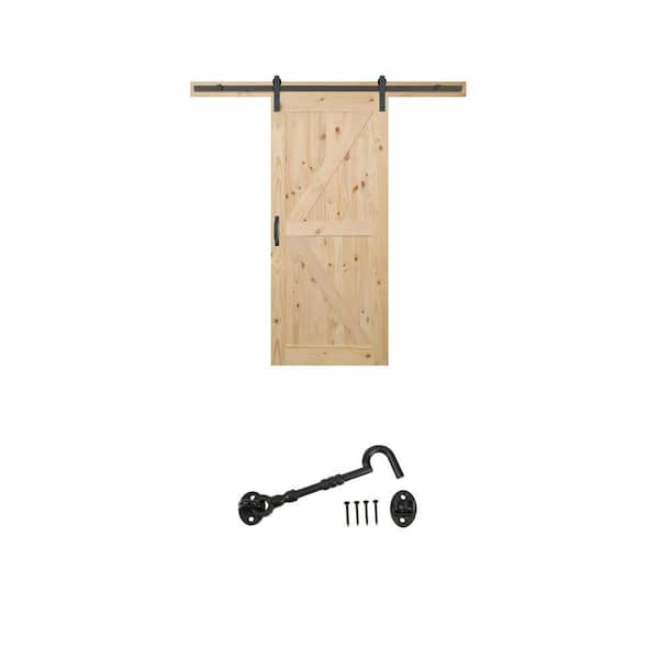 36 in. x 84 in. Barn Door Slab with Hardware Kit and 6 in. Black Hook and Eye Combo