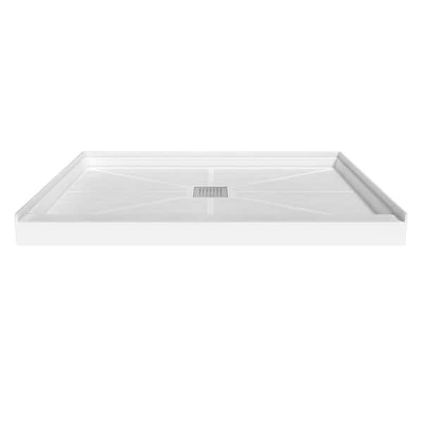 48 in. x 36 in. Composite Alcove Shower Pan Base with Stainless Steel Cover and Center Drain in White