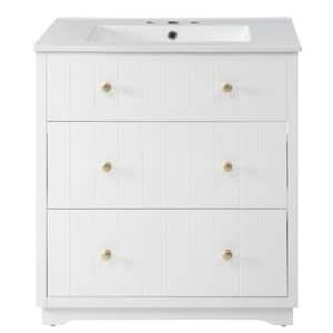 30 in. W Single Sink Freestanding Bath Vanity in Timeless White Finish with White Ceramic Sink w/2-Drawers & Foot Pads