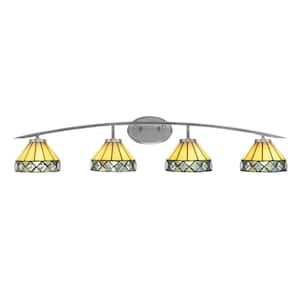 Siena 40 in. 4-Light Graphite Vanity-Light Graphite with 7 in. Diamond Peak Art Glass Shades No Bulbs Included