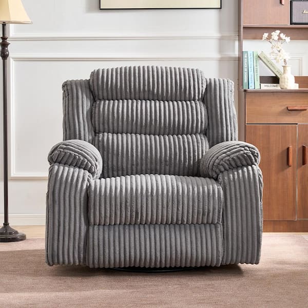 Oversized Widen Seat 160° Lay Flat Gray Winter Microplush 270° Swivel Rocking Recliner Chair with Massage and Heating