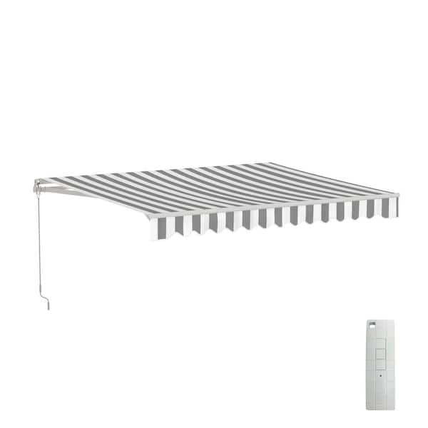 ALEKO 10 ft. Motorized UV Polyester Retractable Patio Awning in Grey and White