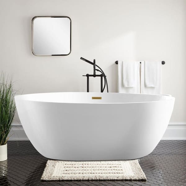 Vanity Art 59 in. Acrylic Flatbottom Freestanding Bathtub in White/Titanium Gold Vanity Art 59 in. Acrylic Flatbottom Freestanding Bathtub in White/Titanium Gold