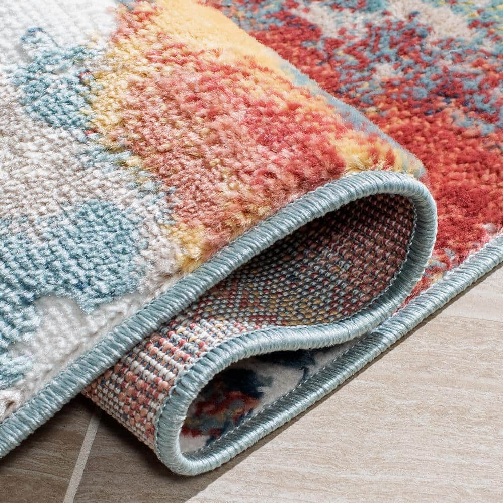 Skyler 8' x 10' Beige and Burgundy Abstract Synthetic Rug
