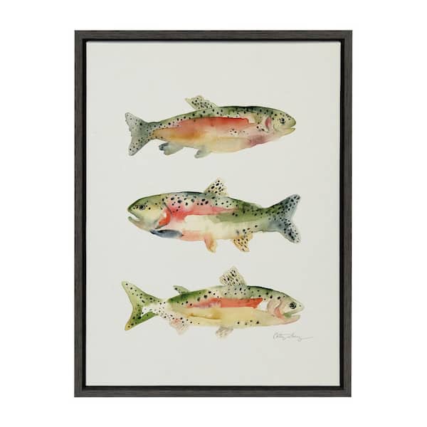 Kate and Laurel Sylvie Rainbow Trout by Cathy Zhang Framed Canvas Coastal Art Print 18 in. x 24 in.