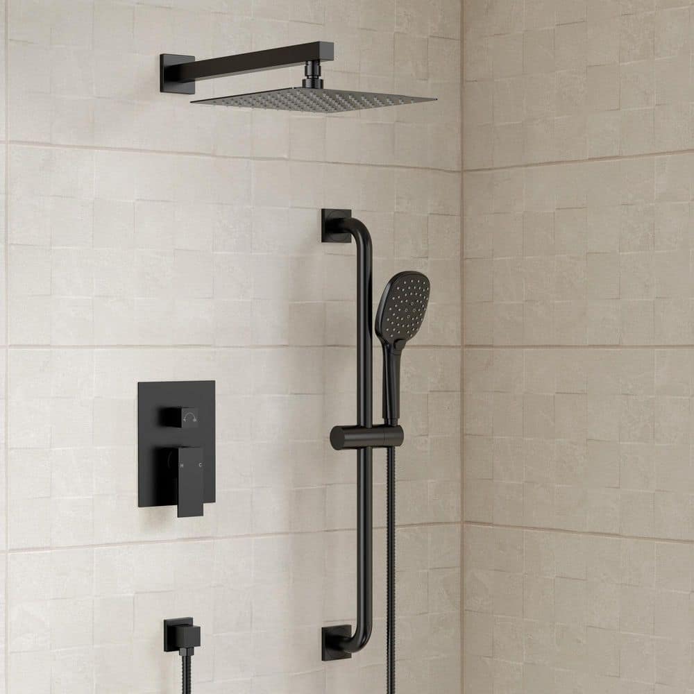 2-Spray Square High Pressure Adjustable Wall Bar Shower Kit with 3 Modes Hand Shower in Matte Black(Valve Included) price history on PriceWatchPro
