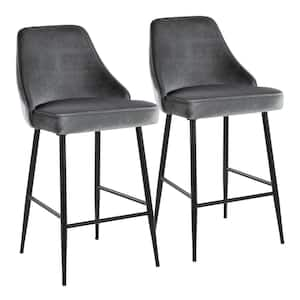 Marcel 37 in. Blue Velvet and Black Metal High Back Counter Height Bar Stool (Set of 2)