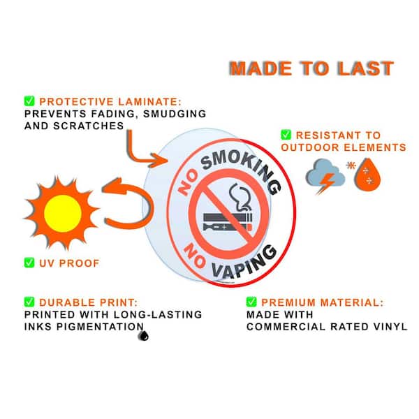 6 NO SMOKING NO VAPING STICKERS VIEW BOTH SIDES DOUBLE SIDED 