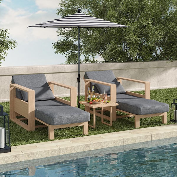 JAYDEN CREATION Giorgio Charcoal Acacia Wood Chaise Lounge Chair with Adjustable Backrest Set of 2